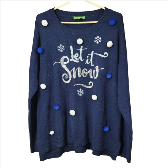Christmas Let it Snow crewneck sweater navy 100% Acrylic - Picture 9 of 9